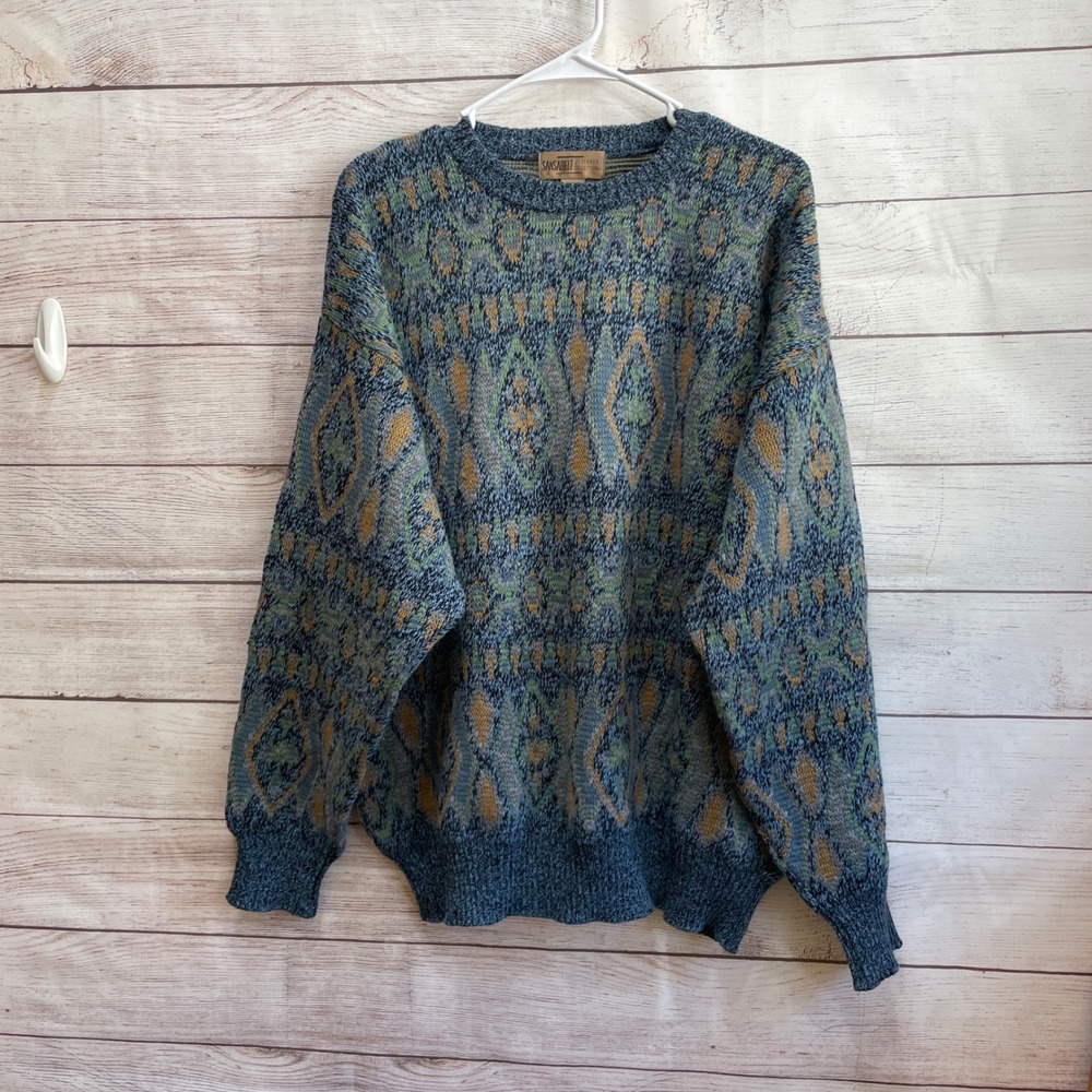 VINTAGE SANSABELT DESIGNER COLLECTION ECLECTIC GRANDPA WOOL BLEND SWEATER